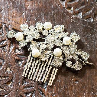 crystal leaf and pearl hair comb by anusha