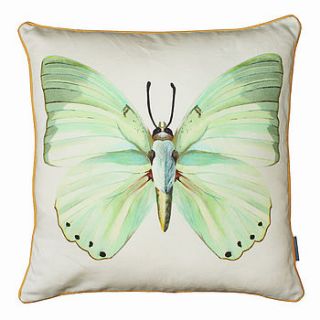 butterfly cushion, green linen back by baroque&roll