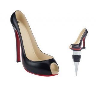High Heel Shoe Bottle Caddy and Wine Stopper Set —