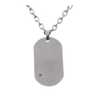 Stainless Steel Mens Cubic Zirconia Dog Tag Neck