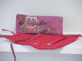 jewellery roll with owl sequin embroidery by alphabet interiors