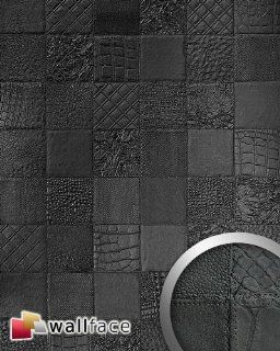 WallFace 15031 COLLAGE Wandpaneel Luxus 3D Leder Blickfang Dekor selbstklebende Tapete Wandverkleidung schwarz  2,61 qm Küche & Haushalt