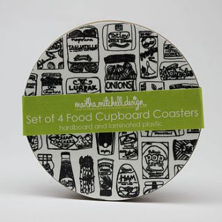 illustrated food cupboard coasters by martha mitchell design