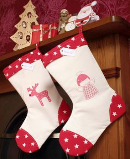 hand printed personalised christmas stockings by scamp