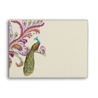 Honeysuckle Pink Vintage Peacock Wedding Envelope
