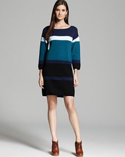 Joan Vass Three Quarter Sleeve Bold Stripe Dress's