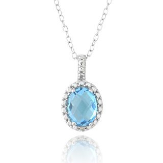 Glitzy Rocks Silver 1 1/2ct TGW Swiss Blue Topaz and Diamond Necklace Glitzy Rocks Gemstone Necklaces