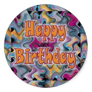 Happy Birthday Abstract Round Stickers