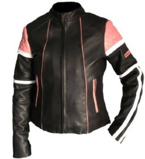 Schicke Damen Motorrad Lederjacke in schwarz weiss pink S XL Bekleidung