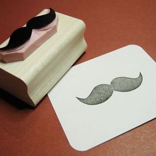 bushy moustache hand carved rubber stamp by skull and cross buns