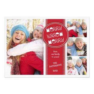 Fun & Very Merry Red  White 4 Photo Greeting Card