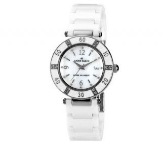 Anne Klein Womens Silvertone Crystal Accent White Dress Watch —