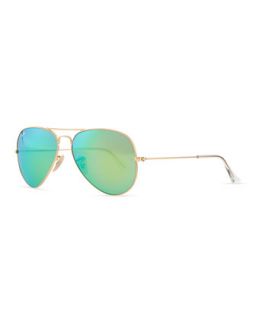 Ray Ban Aviator Sunglasses with Flash Lenses, Gold/Green Mirror