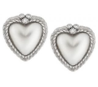 Judith Ripka Sterling Heart Shape Cultured Mabe Pearl Stud Earrings —