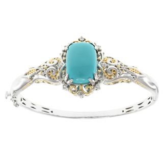 Michael Valitutti Two tone Reconstituted Turquoise and White Sapphire Hinged Bangle Michael Valitutti Gemstone Bracelets