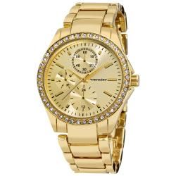 Vernier   Reloj de pulsera para mujer, con crongrafo lateral, bisel con cristales, dorado Vernier Womens Vernier Watches