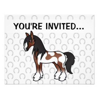 Brown Piebald Cartoon Gypsy Vanner Shire Horse Personalized Invitations