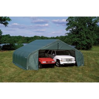 ShelterLogic Peak Style Double Wide Garage/Storage Shelter — Green, 20ft.L x 22ft.W x 11ft.H, 2 3/8in. Frame, Model# 78441  House Style Instant Garages