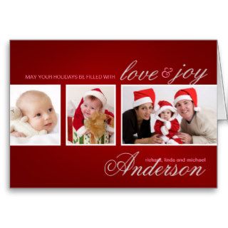 Love & Joy 3 Photo Christmas Holiday Cards