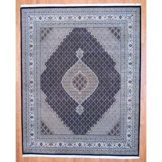 Indo Hand knotted Tabriz Black/ Ivory Wool/ Silk Rug (8' x 10') 7x9   10x14 Rugs