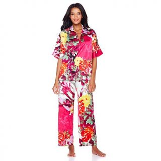 N Natori "Watercolor Flower" Printed Charmeuse Tunic Pajama Set