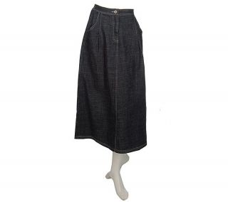 Denim & Co. Crosshatch Stretch Denim Trouser Skirt —