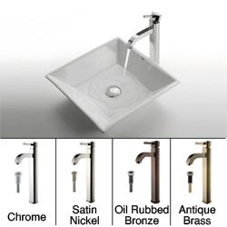 Kraus White Square Ceramic Sink And Ramus Faucet