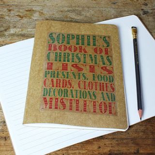 personalised christmas lists notebook by snapdragon