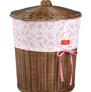 girl's fabric trim wicker laundry basket by em&lu
