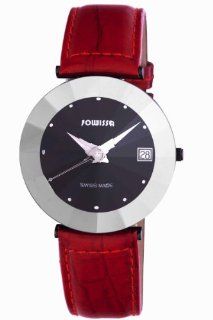 Jowissa Women's J5.256.XL Pyramid Black PVD Coated Stainless Steel Red Leather Date Watch Watches