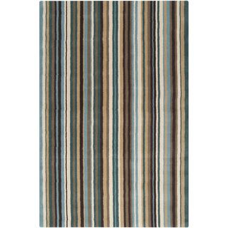 Hand crafted Casual Teal/Brown Stripe Wentzville Wool Rug (5' x 8') 5x8   6x9 Rugs