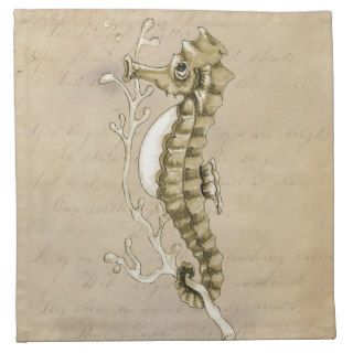 Old Fashioned Seahorse on Vintage Paper Background Napkins