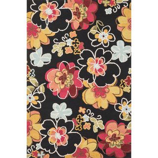 Alexander Home Hand hooked Peony Black Multi Floral Rug (76 X 96) Black Size 8 x 10