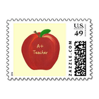 Red Apple Painting, A+ Teacher postage stamps