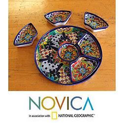 Hand crafted Ceramic 'Festive Feast' 7 piece Appetizer Set (Mexico) Novica Condiment Sets