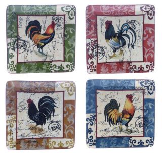 Certified International Lille Rooster Assorted 8.5 inch Square Salad/ Dessert Plates (set Of 4)