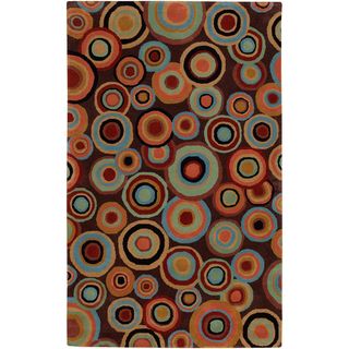 Hand tufted Onalaksa Brown Geometric Circles Wool Rug (2' x 3') Accent Rugs