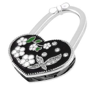 Woman Metal White Black Flowers Rhinestones Decor Heart Folded Handbag Hook Table Holder   Utility Hooks