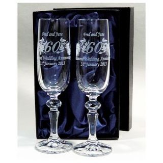 personalised anniversary champagne flutes by laser made designs