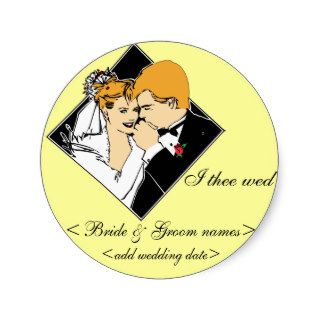 Bride and Groom I Thee Wed Yellow Background Sticker