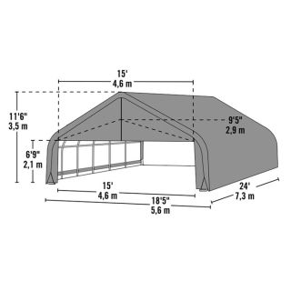 ShelterLogic Peak Style Garage/Storage Shelter — Green, 24ft.L x 18ft.W x 12ft.H, 2 3/8in. Frame, Model# 80021  House Style Instant Garages