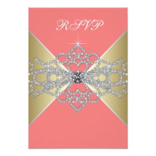 Coral Diamonds Coral Gold Birthday Party RSVP Invites