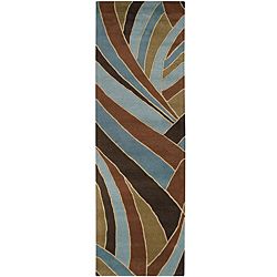 Hand tufted Contemporary Blue Striped Mayflower Wool Rug (26 X 8)