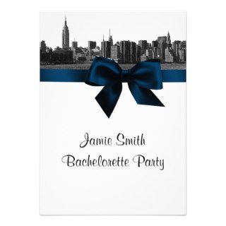 NYC Wide Skyline Etched BW Navy Bachelorette Party Custom Invites