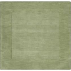 Hand crafted Moss Green Tone on tone Bordered Wool Rug (99 X 99)