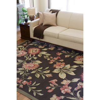 Hand hooked Bliss Chocolate Indoor/outdoor Floral Rug (8 X 10)