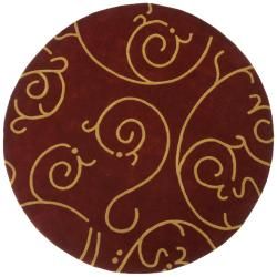 Hand tufted Burgundy Archer Round Wool Rug (6 X 6)