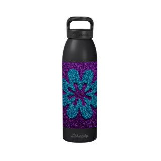 Purple & Blue Glitter Retro Flower Drinking Bottles