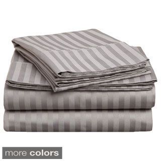 Egyptian Cotton Sateen 300 Thread Count Stripe Sheet Set, Twin And Twin Xl