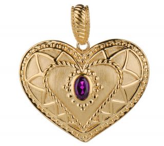 Bold Etruscan Design Gemstone Heart Pendant 14K Gold —